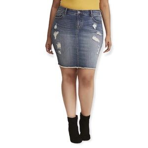 Torrid Denim Mini Skirt Distressed Medium Wash